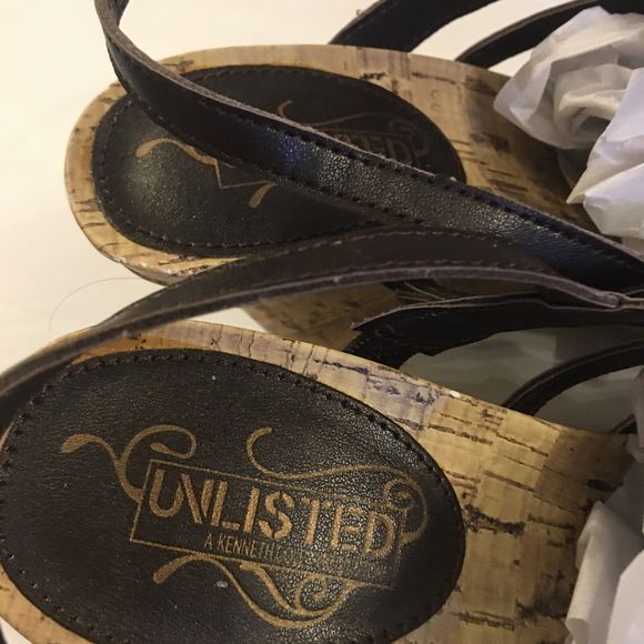 Unlisted Sandals Strappy Caged Womens 7.5 M Wedge Brown Vegan NWT - Picture 7 of 13